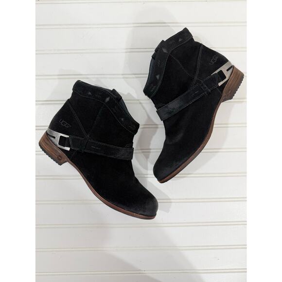 Ugg Austin Suede Leather Ankle Boots in Black - Picture 2 of 12